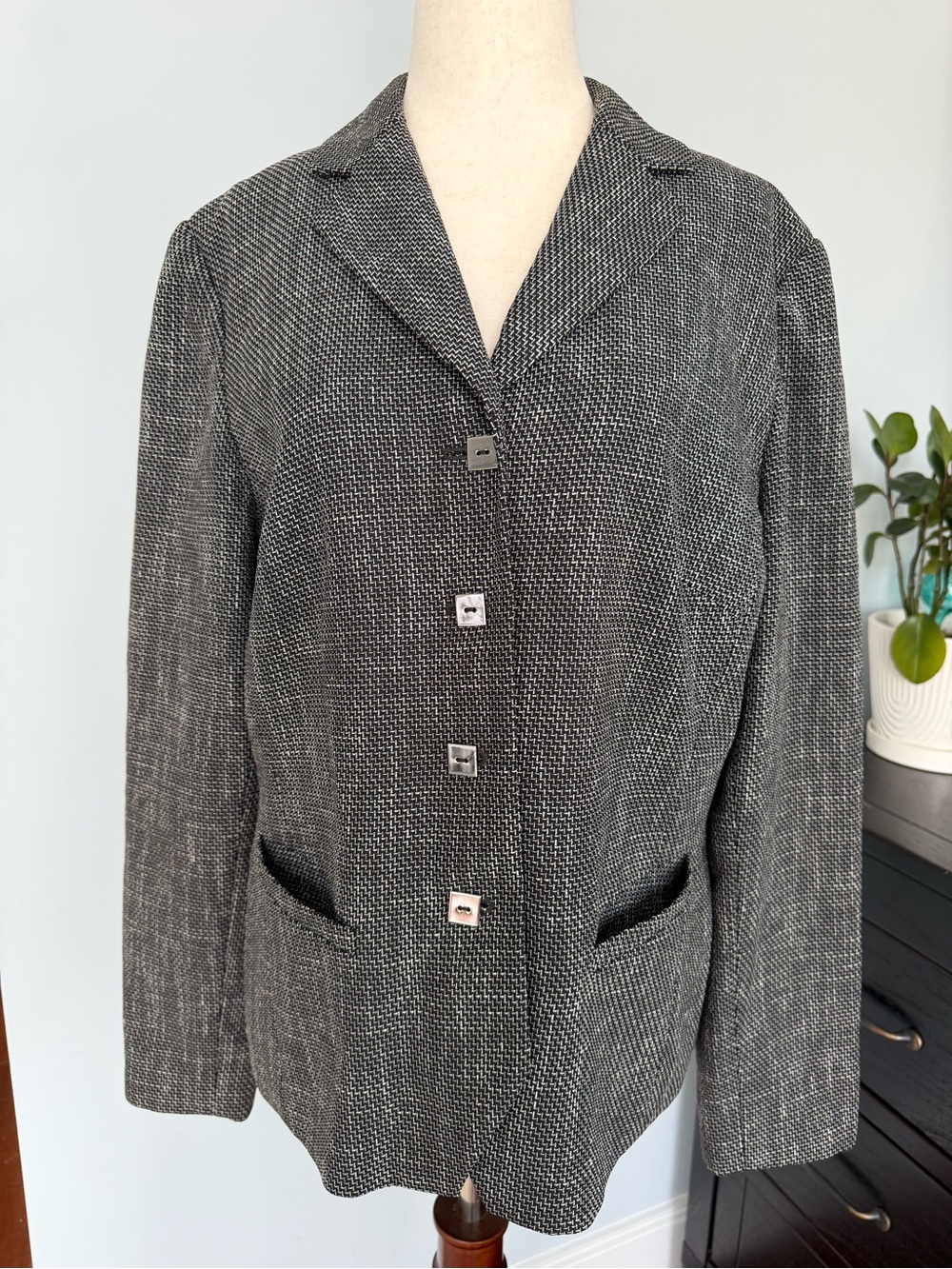 Vintage Travis Ayers Black White Textured Blazer Square Button Jacket